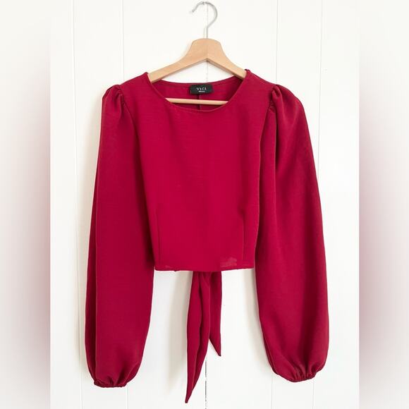 VICI JOYCE BILLOWED SLEEVE CROP BLOUSE maroon - Picture 1 of 8